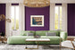 photo, Polaroid transfer, old building with "Uneeda Biscuit" big on the side in deep purple frame with off white matte on purple wall in modern luxury living room