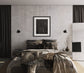 abstract photo, slightly wavy vertical lines which are out of focus on the top half of the image, in black frame in modern luxury bedroom